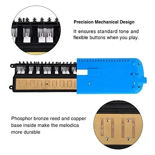 EastRock 37 Key Melodica Instrument Keyboard Soprano Piano Style with Mouthpiece Tube Sets and Carrying Bag for Beginners Adults Gift Blue - 3