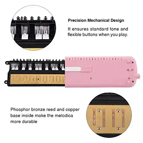 EastRock 37 Key Melodica Instrument Keyboard Soprano Piano Style with Mouthpiece Tube Sets and Carrying Bag for Kids Beginners Adults Gift Pink - 3