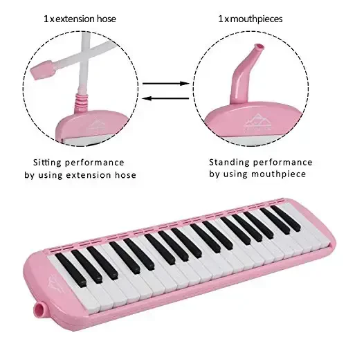 EastRock 37 Key Melodica Instrument Keyboard Soprano Piano Style with Mouthpiece Tube Sets and Carrying Bag for Kids Beginners Adults Gift Pink - 4