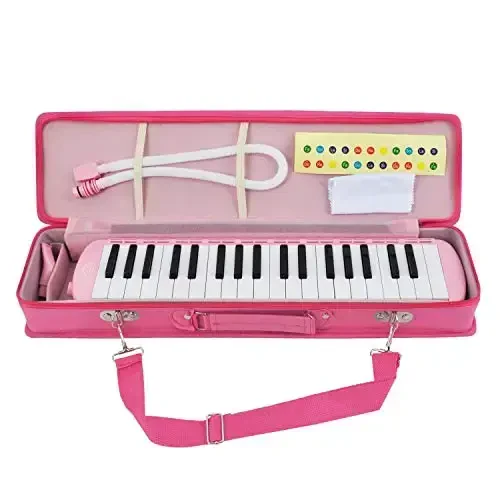 EastRock 37 Key Melodica Instrument Keyboard Soprano Piano Style with Mouthpiece Tube Sets and Carrying Bag for Kids Beginners Adults Gift Pink - 6