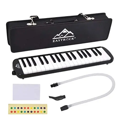 EastRock 37 Key Melodica Instrument Air Piano Keyboard Soprano style Pianica with Mouthpiece Tube Sets and Carrying Bag Black - 1