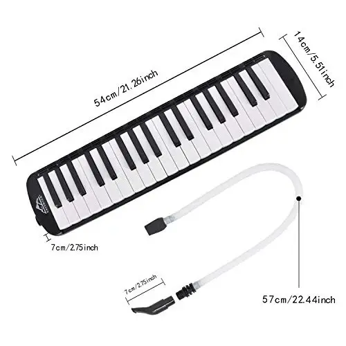 EastRock 37 Key Melodica Instrument Air Piano Keyboard Soprano style Pianica with Mouthpiece Tube Sets and Carrying Bag Black - 2