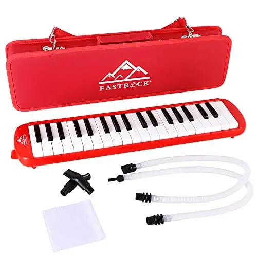 EastRock 37 Key Melodica Instrument Air Piano Keyboard Soprano style Pianica with Mouthpiece Tube Sets and Carrying Bag Black - 1