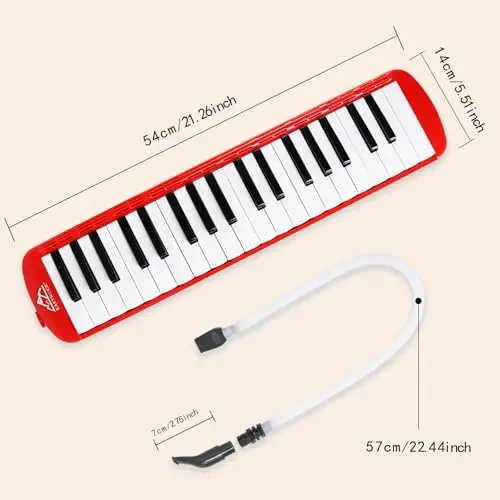 EastRock 37 Key Melodica Instrument Air Piano Keyboard Soprano style Pianica with Mouthpiece Tube Sets and Carrying Bag Black - 2