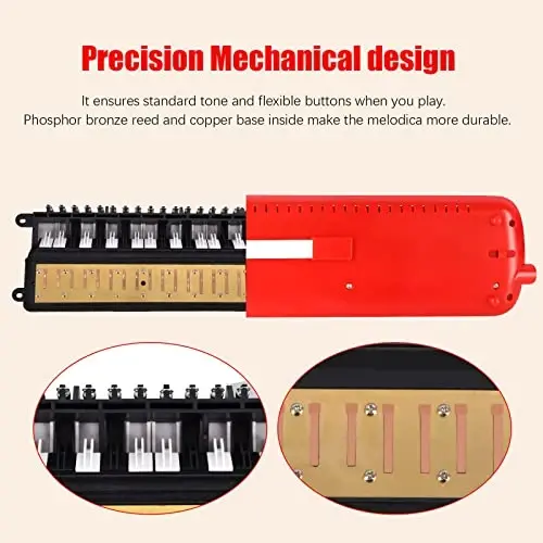 EastRock 37 Key Melodica Instrument Air Piano Keyboard Soprano style Pianica with Mouthpiece Tube Sets and Carrying Bag Black - 3
