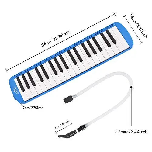 EastRock 37 Key Melodica Instrument Keyboard Soprano Piano Style with Mouthpiece Tube Sets and Carrying Bag for Beginners Adults Gift Blue - 2