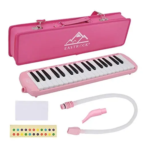EastRock 37 Key Melodica Instrument Keyboard Soprano Piano Style with Mouthpiece Tube Sets and Carrying Bag for Kids Beginners Adults Gift Pink 