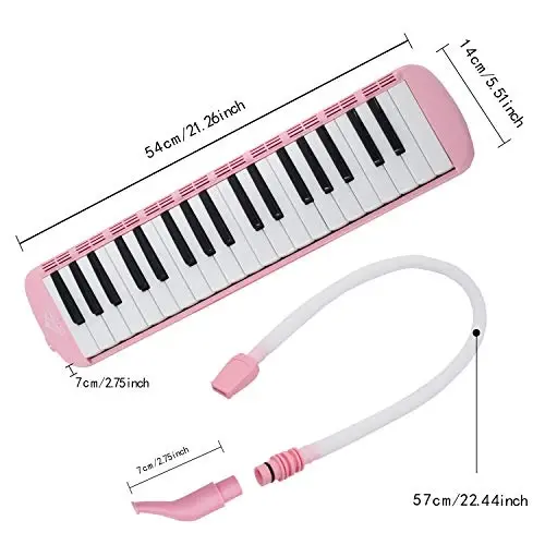 EastRock 37 Key Melodica Instrument Keyboard Soprano Piano Style with Mouthpiece Tube Sets and Carrying Bag for Kids Beginners Adults Gift Pink - 2