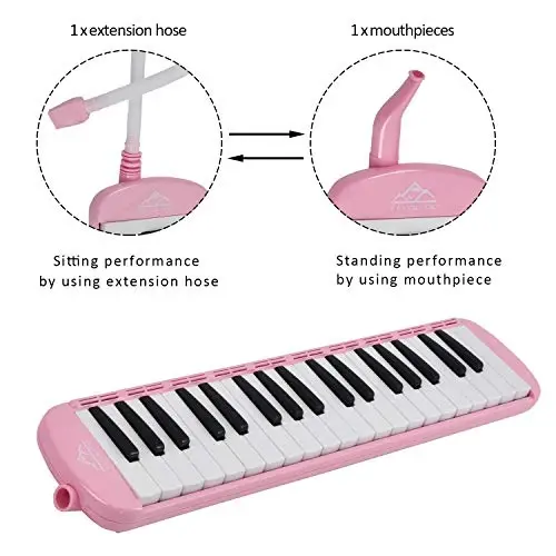 EastRock 37 Key Melodica Instrument Keyboard Soprano Piano Style with Mouthpiece Tube Sets and Carrying Bag for Kids Beginners Adults Gift Pink - 4