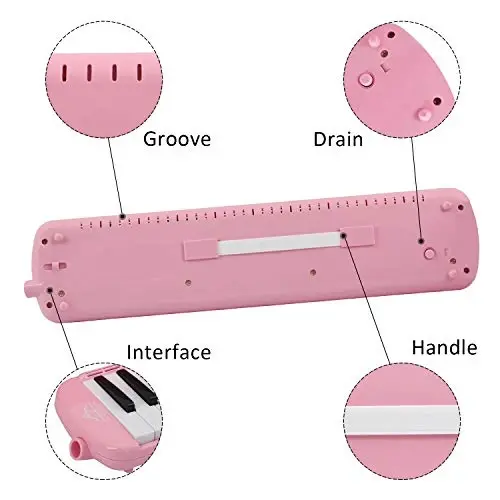 EastRock 37 Key Melodica Instrument Keyboard Soprano Piano Style with Mouthpiece Tube Sets and Carrying Bag for Kids Beginners Adults Gift Pink - 5