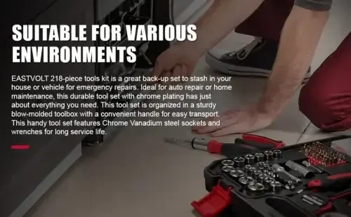 Eastvolt 218-Piece Household Tool Kit, Auto Repair Tool Set, Tool Kits for Homeowner, Plier, Screwdriver Set, Socket Kit and Toolbox Storage Case - 4