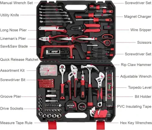 Eastvolt 218-Piece Household Tool Kit, Auto Repair Tool Set, Tool Kits for Homeowner, Plier, Screwdriver Set, Socket Kit and Toolbox Storage Case - 5