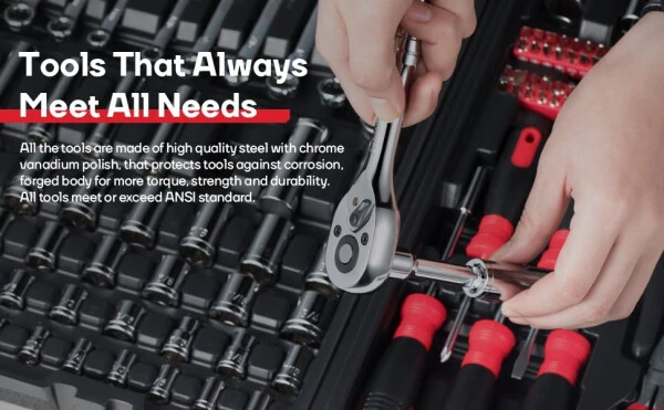 Eastvolt, Chrome Vanadium Finish Portable Tool Set, 248 Piece - 11