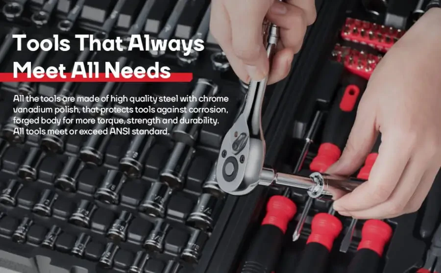 Eastvolt, Chrome Vanadium Finish Portable Tool Set, 248 Piece - 11