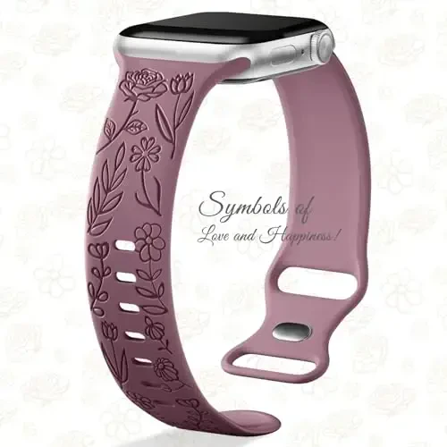 Easuny 8 Pack Bands for Women Compatible with Apple Watch 40mm 41mm 38mm 42mm 44mm 45mm 46mm 49mm iWatch Series 10 9 8 7 6 5 4 3 Ultra 2/1 SE SE 2nd, Soft Silicone Floral Engraved Dressy Wrist Straps - 4