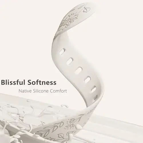 Easuny 8 Pack Bands for Women Compatible with Apple Watch 40mm 41mm 38mm 42mm 44mm 45mm 46mm 49mm iWatch Series 10 9 8 7 6 5 4 3 Ultra 2/1 SE SE 2nd, Soft Silicone Floral Engraved Dressy Wrist Straps - 4