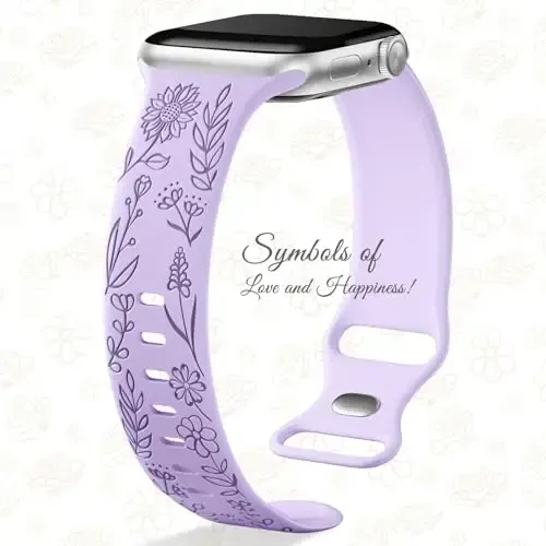 Easuny 8 Pack Bands for Women Compatible with Apple Watch 40mm 41mm 38mm 42mm 44mm 45mm 46mm 49mm iWatch Series 10 9 8 7 6 5 4 3 Ultra 2/1 SE SE 2nd, Soft Silicone Floral Engraved Dressy Wrist Straps - 3