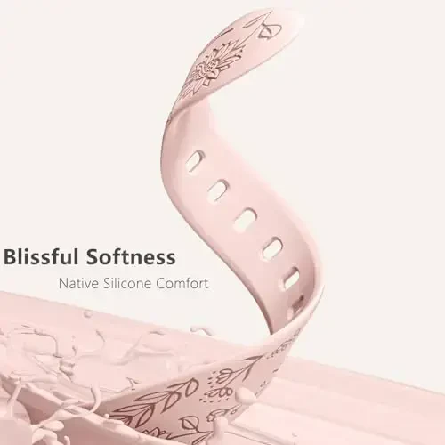 Easuny 8 Pack Bands for Women Compatible with Apple Watch 40mm 41mm 38mm 42mm 44mm 45mm 46mm 49mm iWatch Series 10 9 8 7 6 5 4 3 Ultra 2/1 SE SE 2nd, Soft Silicone Floral Engraved Dressy Wrist Straps - 4