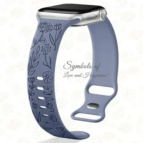 Easuny 8 Pack Bands for Women Compatible with Apple Watch 40mm 41mm 38mm 42mm 44mm 45mm 46mm 49mm iWatch Series 11 10 9 8 7 6 5 4 3 Ultra SE 3 SE 2nd, Soft Silicone Floral Engraved Dressy Wrist Straps - 3
