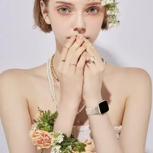 Easuny 8 шт. ремешков для женщин, совместимых с Apple Watch 40 мм, 41 мм, 38 мм, 42 мм, 44 мм, 45 мм, 46 мм, 49 мм iWatch Series 10 9 8 7 6 5 4 3 Ultra 2/1 SE SE 2nd, мягкие силиконовые цветочные гравированные нарядные браслеты - 2