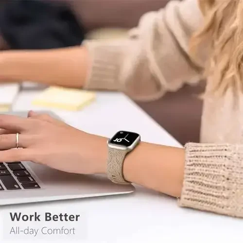 Easuny 8 шт. ремешков для женщин, совместимых с Apple Watch 40 мм, 41 мм, 38 мм, 42 мм, 44 мм, 45 мм, 46 мм, 49 мм iWatch Series 10 9 8 7 6 5 4 3 Ultra 2/1 SE SE 2nd, мягкие силиконовые цветочные гравированные нарядные браслеты - 6