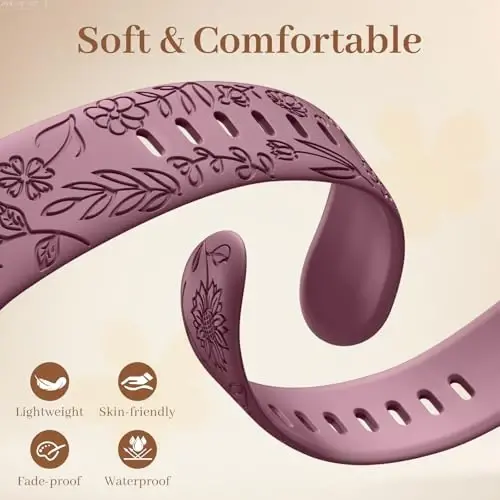Easuny 8 Pack Bands for Women Compatible with Apple Watch 40mm 41mm 38mm 42mm 44mm 45mm 46mm 49mm iWatch Series 10 9 8 7 6 5 4 3 Ultra 2/1 SE SE 2nd, Soft Silicone Floral Engraved Dressy Wrist Straps - 3