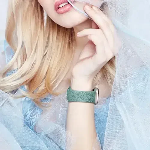 Easuny 8 Pack Bands for Women Compatible with Apple Watch 40mm 41mm 38mm 42mm 44mm 45mm 46mm 49mm iWatch Series 11 10 9 8 7 6 5 4 3 Ultra SE 3 SE 2nd, Soft Silicone Floral Engraved Dressy Wrist Straps - 3