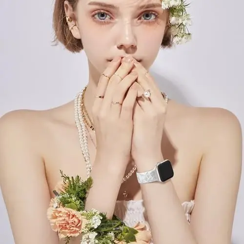 Easuny 8 Pack Bands for Women Compatible with Apple Watch 40mm 41mm 38mm 42mm 44mm 45mm 46mm 49mm iWatch Series 10 9 8 7 6 5 4 3 Ultra 2/1 SE SE 2nd, Soft Silicone Floral Engraved Dressy Wrist Straps - 2