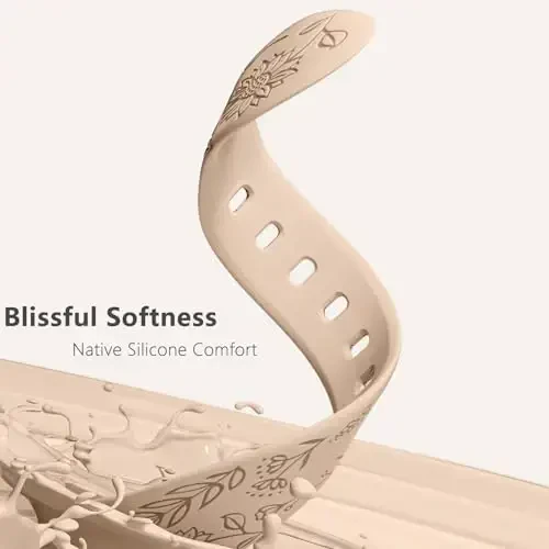 Easuny 8 Pack Bands for Women Compatible with Apple Watch 40mm 41mm 38mm 42mm 44mm 45mm 46mm 49mm iWatch Series 10 9 8 7 6 5 4 3 Ultra 2/1 SE SE 2nd, Soft Silicone Floral Engraved Dressy Wrist Straps - 4