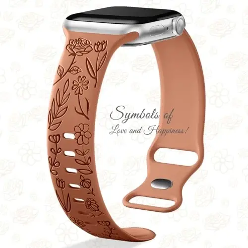 Easuny 8 Pack Bands for Women Compatible with Apple Watch 40mm 41mm 38mm 42mm 44mm 45mm 46mm 49mm iWatch Series 11 10 9 8 7 6 5 4 3 Ultra SE 3 SE 2nd, Soft Silicone Floral Engraved Dressy Wrist Straps - 3