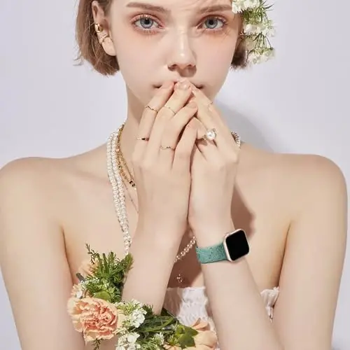 Easuny 8 Pack Bands for Women Compatible with Apple Watch 40mm 41mm 38mm 42mm 44mm 45mm 46mm 49mm iWatch Series 10 9 8 7 6 5 4 3 Ultra 2/1 SE SE 2nd, Soft Silicone Floral Engraved Dressy Wrist Straps - 2