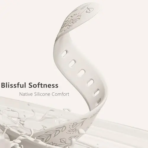 Easuny 8 Pack Bands for Women Compatible with Apple Watch 40mm 41mm 38mm 42mm 44mm 45mm 46mm 49mm iWatch Series 10 9 8 7 6 5 4 3 Ultra 2/1 SE SE 2nd, Soft Silicone Floral Engraved Dressy Wrist Straps - 4