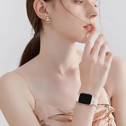 Easuny 8 Pack Bands for Women Compatible with Apple Watch 40mm 41mm 38mm 42mm 44mm 45mm 46mm 49mm iWatch Series 11 10 9 8 7 6 5 4 3 Ultra SE 3 SE 2nd, Soft Silicone Floral Engraved Dressy Wrist Straps - 6