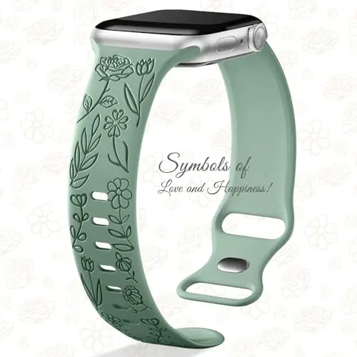 Easuny 8 Pack Bands for Women Compatible with Apple Watch 40mm 41mm 38mm 42mm 44mm 45mm 46mm 49mm iWatch Series 10 9 8 7 6 5 4 3 Ultra 2/1 SE SE 2nd, Soft Silicone Floral Engraved Dressy Wrist Straps - 3
