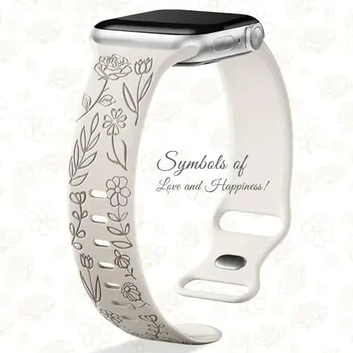 Easuny 8 Pack Bands for Women Compatible with Apple Watch 40mm 41mm 38mm 42mm 44mm 45mm 46mm 49mm iWatch Series 10 9 8 7 6 5 4 3 Ultra 2/1 SE SE 2nd, Soft Silicone Floral Engraved Dressy Wrist Straps - 3