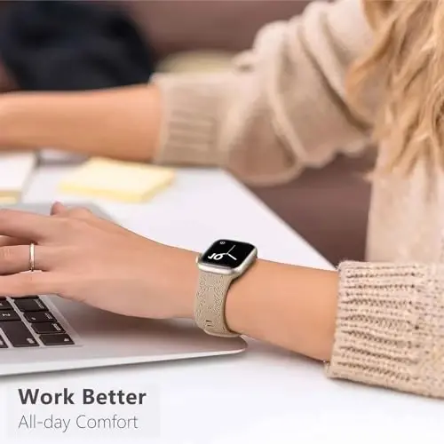 Easuny 8 Pack Bands for Women Compatible with Apple Watch 40mm 41mm 38mm 42mm 44mm 45mm 46mm 49mm iWatch Series 10 9 8 7 6 5 4 3 Ultra 2/1 SE SE 2nd, Soft Silicone Floral Engraved Dressy Wrist Straps - 6