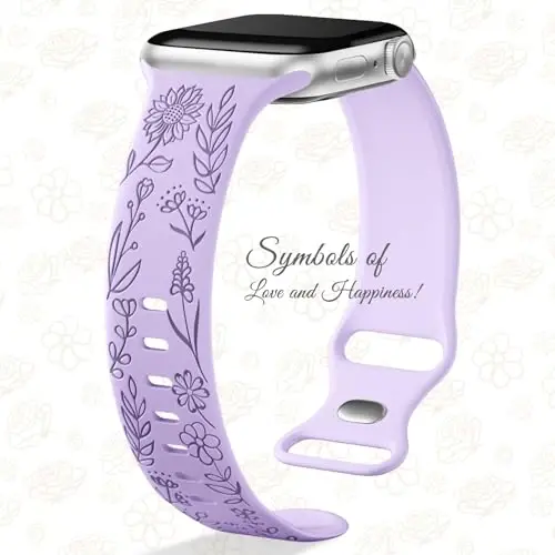 Easuny 8 Pack Bands for Women Compatible with Apple Watch 40mm 41mm 38mm 42mm 44mm 45mm 46mm 49mm iWatch Series 11 10 9 8 7 6 5 4 3 Ultra SE 3 SE 2nd, Soft Silicone Floral Engraved Dressy Wrist Straps - 3