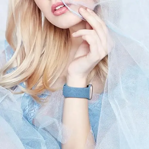 Easuny 8 Pack Bands for Women Compatible with Apple Watch 40mm 41mm 38mm 42mm 44mm 45mm 46mm 49mm iWatch Series 11 10 9 8 7 6 5 4 3 Ultra SE 3 SE 2nd, Soft Silicone Floral Engraved Dressy Wrist Straps - MODAZONE (1)