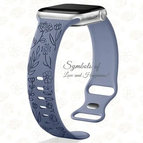 Easuny 8 Pack Bands for Women Compatible with Apple Watch 40mm 41mm 38mm 42mm 44mm 45mm 46mm 49mm iWatch Series 11 10 9 8 7 6 5 4 3 Ultra SE 3 SE 2nd, Soft Silicone Floral Engraved Dressy Wrist Straps - 3