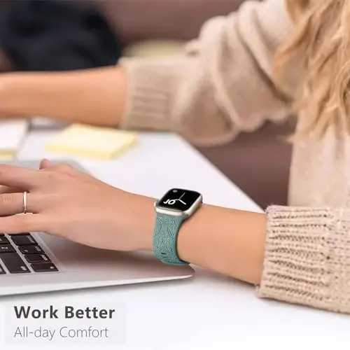 Easuny 8 Pack Bands for Women Compatible with Apple Watch 40mm 41mm 38mm 42mm 44mm 45mm 46mm 49mm iWatch Series 11 10 9 8 7 6 5 4 3 Ultra SE 3 SE 2nd, Soft Silicone Floral Engraved Dressy Wrist Straps - 5