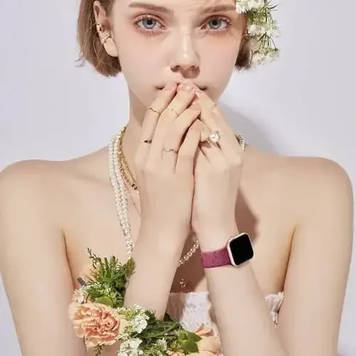 Easuny 8 Pack Bands for Women Compatible with Apple Watch 40mm 41mm 38mm 42mm 44mm 45mm 46mm 49mm iWatch Series 11 10 9 8 7 6 5 4 3 Ultra SE 3 SE 2nd, Soft Silicone Floral Engraved Dressy Wrist Straps - EASUNY (1)