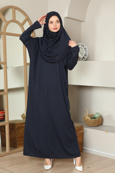 Easy Wear Single Piece Namaz Dress Lacivert - 2