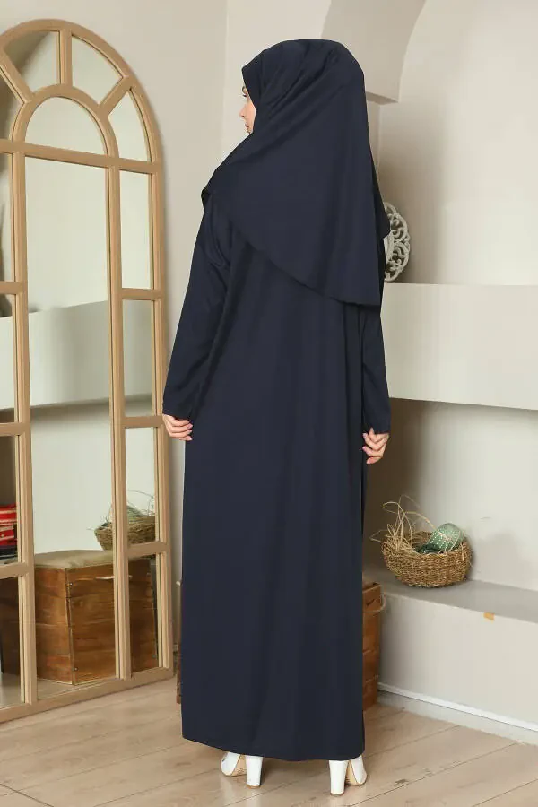 Easy Wear Single Piece Namaz Dress Lacivert - 3