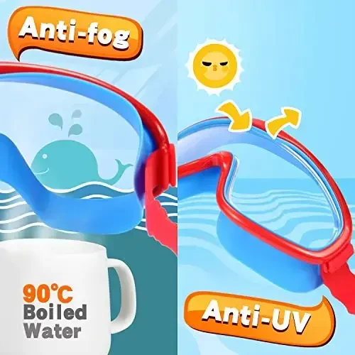 EasYoung 2-Pack bolalar uchun suzish ko'zoynaklari, 3-15 yoshdagi bolalar uchun keng ko'rishli suzish ko'zoynaklari - 4