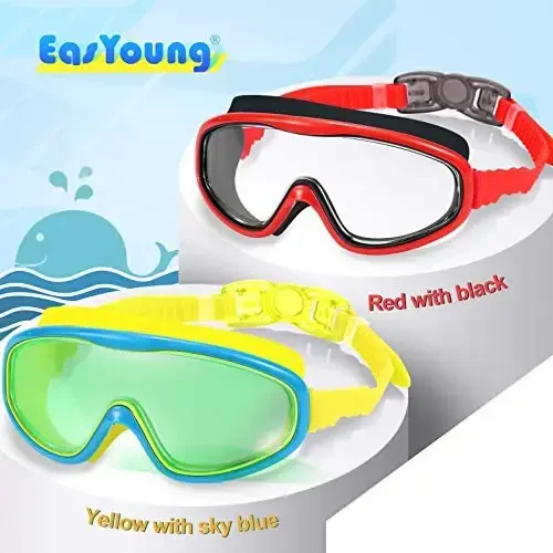 EasYoung 2-Pack Kids Suzish ko'zoynaklari, 3-15 yoshgacha bo'lgan bolalar uchun keng ko'rishli suzish ko'zoynaklari - 2