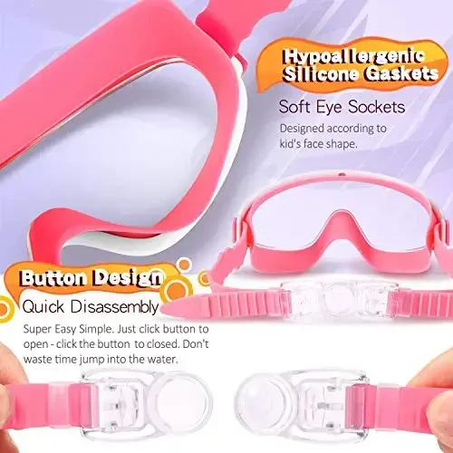 EasYoung 2-Pack Kids Suzish ko'zoynaklari, 3-15 yoshgacha bo'lgan bolalar uchun keng ko'rishli suzish ko'zoynaklari - 5