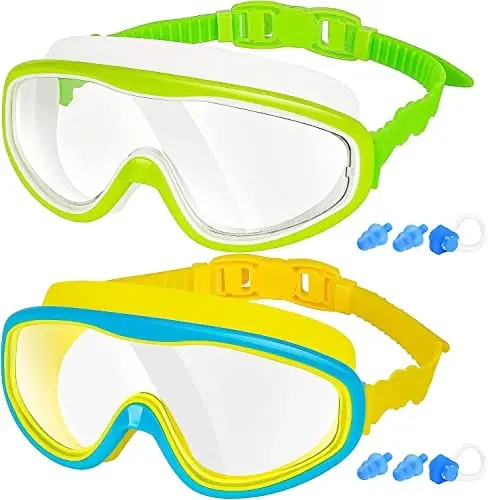 EasYoung 2-Pack Kids Swim Goggles, Wide Vision Swim Goggles for Child from 3-15 
