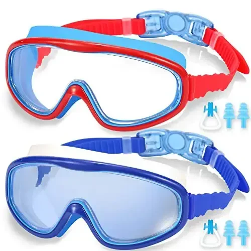 EasYoung 2-Pack Kids Swim Goggles, Wide Vision Swim Goggles for Child from 3-15 
