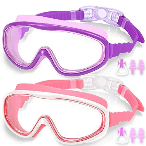 EasYoung 2-Pack Kids Swim Goggles, Wide Vision Swim Goggles for Child from 3-15 