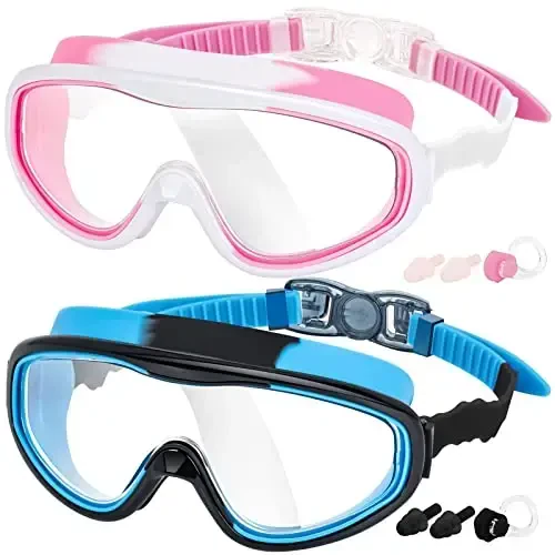EasYoung 2-Pack Kids Swim Goggles, Wide Vision Swim Goggles for Child from 3-15 